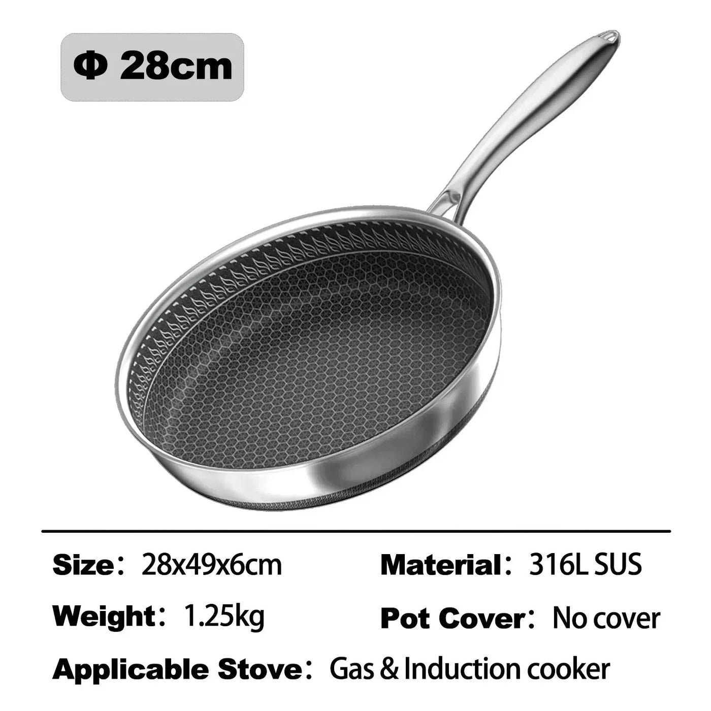 Nonstick Frying Pan 316L Medical Antibacterial Stainless Steel Pan 28/30/32cm Kitchen Nonstick Cooking Pan