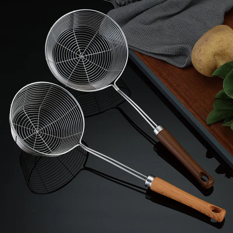 Large Thickened Stainless Steel Wire Colander with Plastic Long Handle Kitchen Noodle Hot Pot Strainer Spoon Skimmer Kitchenware