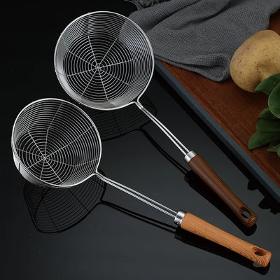 Large Thickened Stainless Steel Wire Colander with Plastic Long Handle Kitchen Noodle Hot Pot Strainer Spoon Skimmer Kitchenware