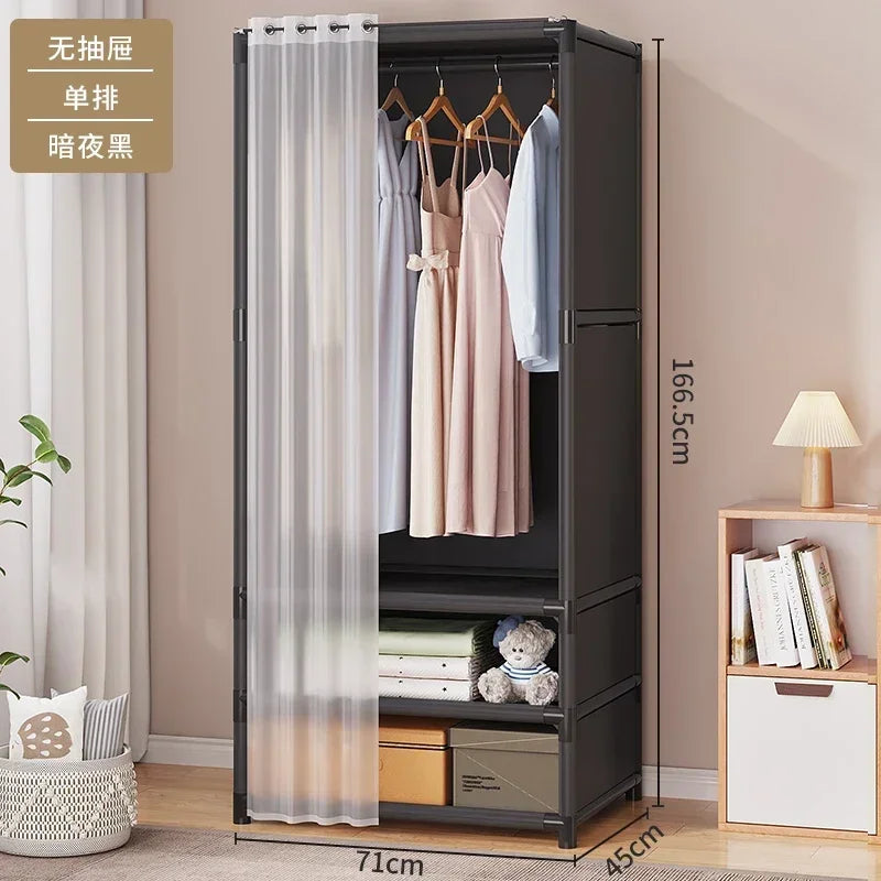 Simple Assembly Wardrobe with Drawer, Dustproof Bedroom Clothing Storage Cabinet, Home Organizer Shelves, Easy Access