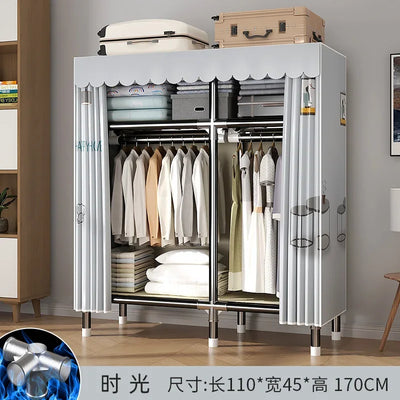 Durable Alloy Steel Wardrobe  HighCapacity Closet with Polyester Taffeta, Easy Clean Bedroom Storage, Clothing Organizer