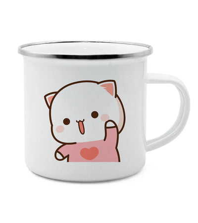 Couple Style Peach and Goma Cat Enamel Coffee Tea Cup Breakfast Dessert Milk Water Cup Couple Gift Original Breakfast Cup