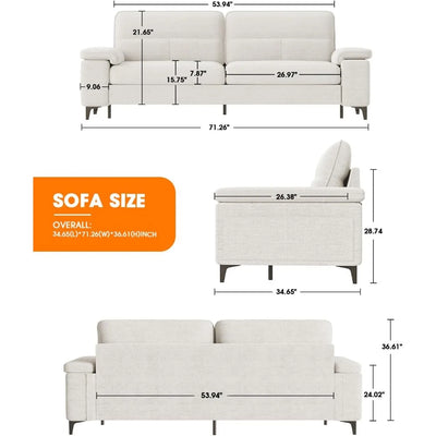 71.25" Modern Sofa Bed for Living Room, Deep Seating Sofa with 8" Cushions, Removable Cover, High Leg (Beige)