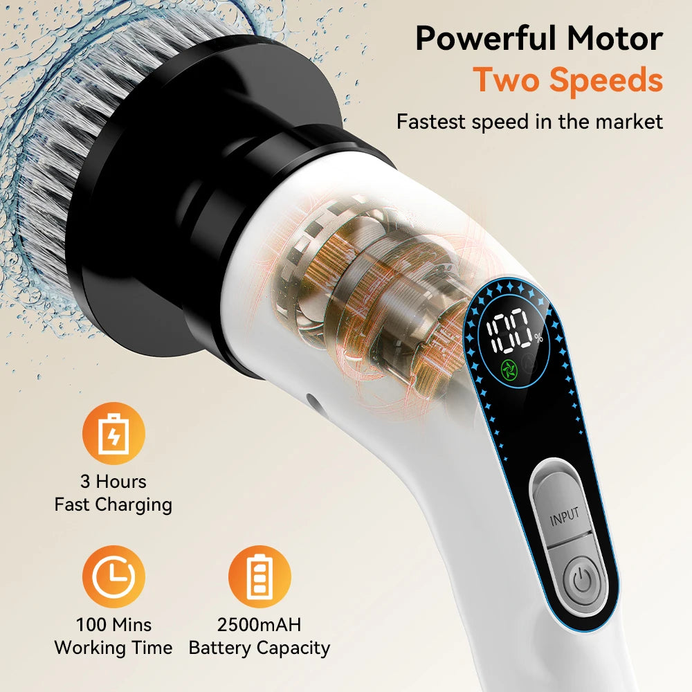 Electric Cleaning Brush Shower Cleaning Brush with 7 Interchangeable Drill Brush Heads Wireless Scrubber with Adjustable Handle