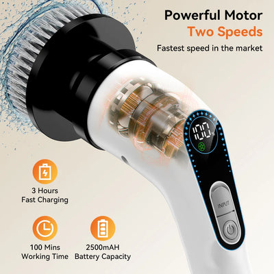 Electric Cleaning Brush Shower Cleaning Brush with 7 Interchangeable Drill Brush Heads Wireless Scrubber with Adjustable Handle