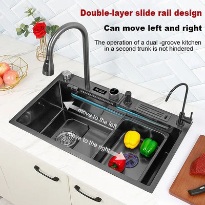 Stainless Steel Multifunctional Sink for Kitchen Sink Cuba Waterfall Sink Black Nano Wash Basin Smart