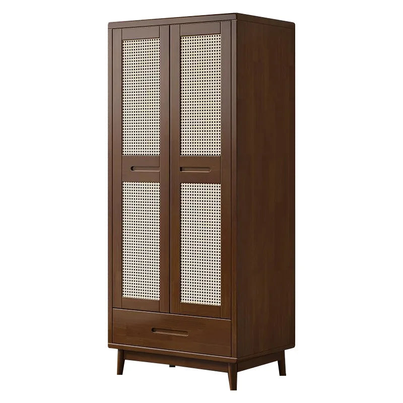 Solid wood rattan door wardrobe bedroom combination cabinet storage locker