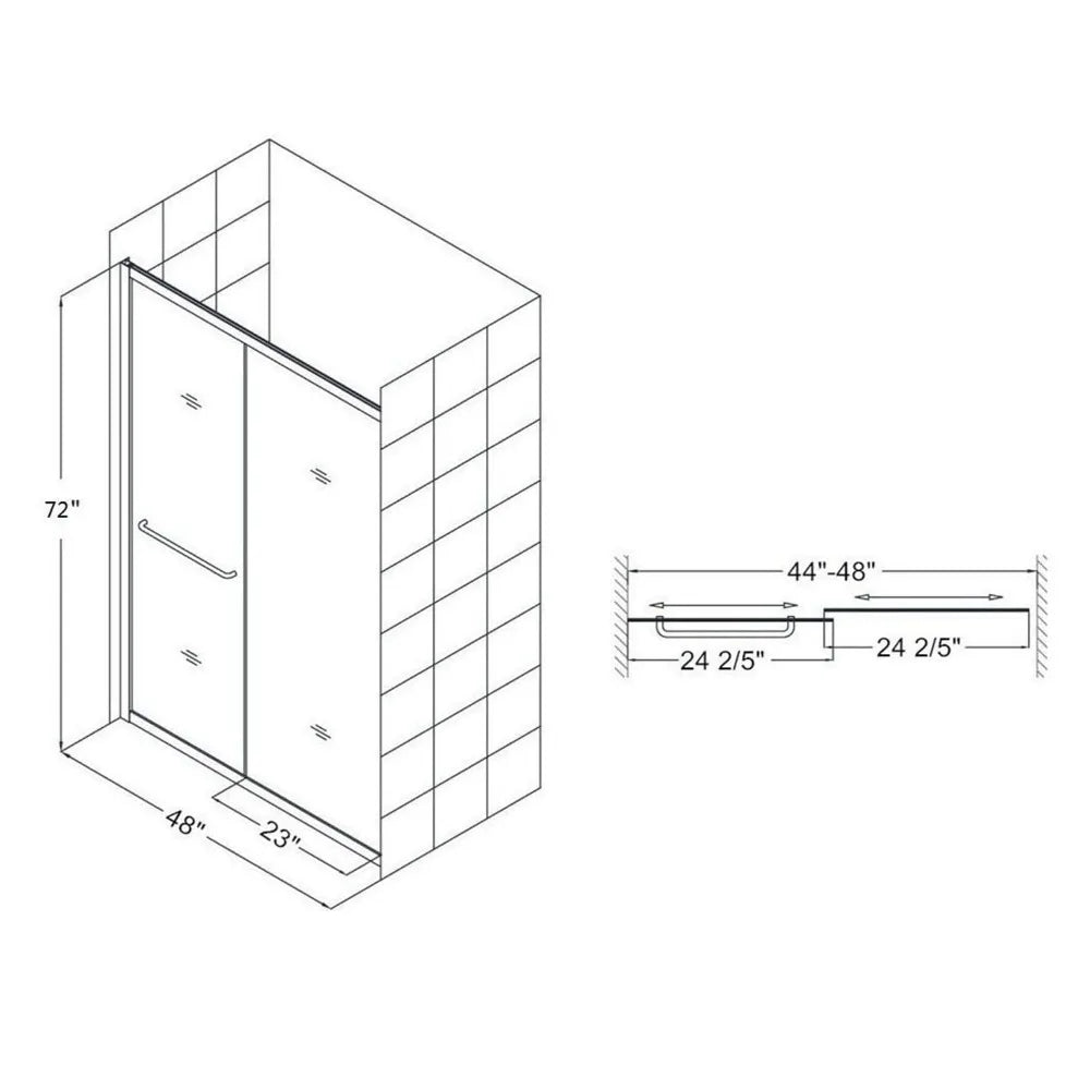 Double Sliding Shower Door Semi-Frameless Shower Enclosure  Glass Bypass Sliding Bathroom Door, Chrome Finish