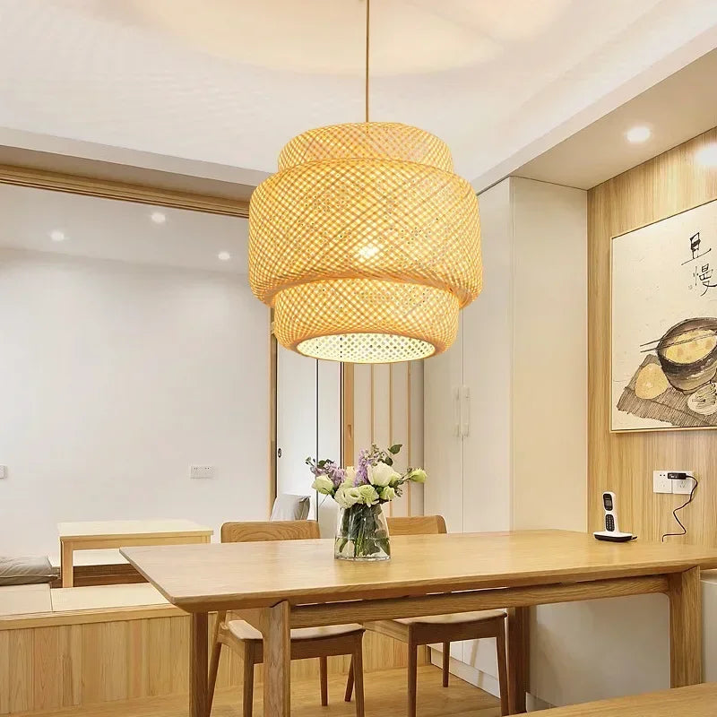 Big Size Bamboo Pendant Lamp Natural Rattan Chandeliers E27 Hand-knitting Café Restaurant Living Room Decor Hanging Lamp Indoor