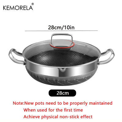 26/28/30CM Frying Pan Hot Pot Stainless Steel Non Stick Pan Honeycomb Soup Pot Bottom With Lid Induction Cooker Gas Stoves