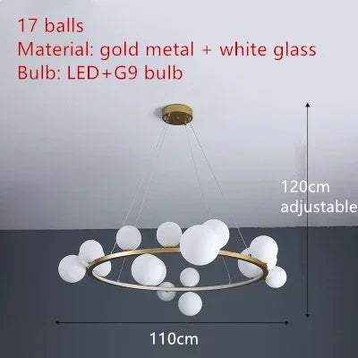 Home Indoor LED Glass Chandeliers G9 Pendand Hanging Lighting Fixture Living Room Restaurant Pendant Lamps Black Gold Suspension