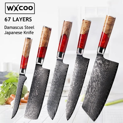 WXCOO Santoku Knife Damascus Stainless Steel Kitchen Knives Sashimi Slicing Professional Chef Knife Vegetable Cutting Knife Tool