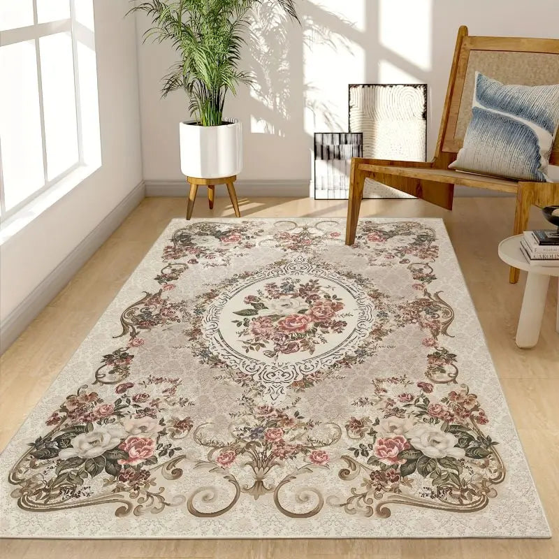 Luxury Area Rug Persian Elegant Floral  Style Carpet for Living Room Bedroom Decor Anti-slip Machine Flannel Floor Mat