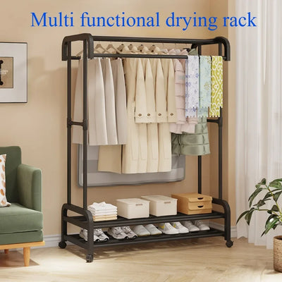 Large Clothes Rack Multilayer Household Movable Indoor Clothes Hanger Simple Floor Drying Rack Rolling Coat Hanger Drying Rack