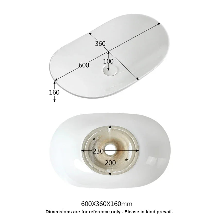 Bathroom Sinks White Art Basin Ultra-thin Countertop Basin Ceramic Washbasin Oval Sinks Balcony Washbasin Sink 60*36*16cm