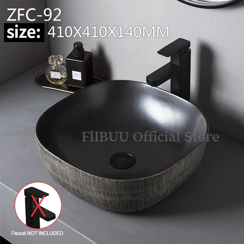 Ceramic Bathroom Vessel Sink Bowl Above Counter Art Single Sink Drain Lavatory Wash Hand Basin Household Countertop Wash Basin