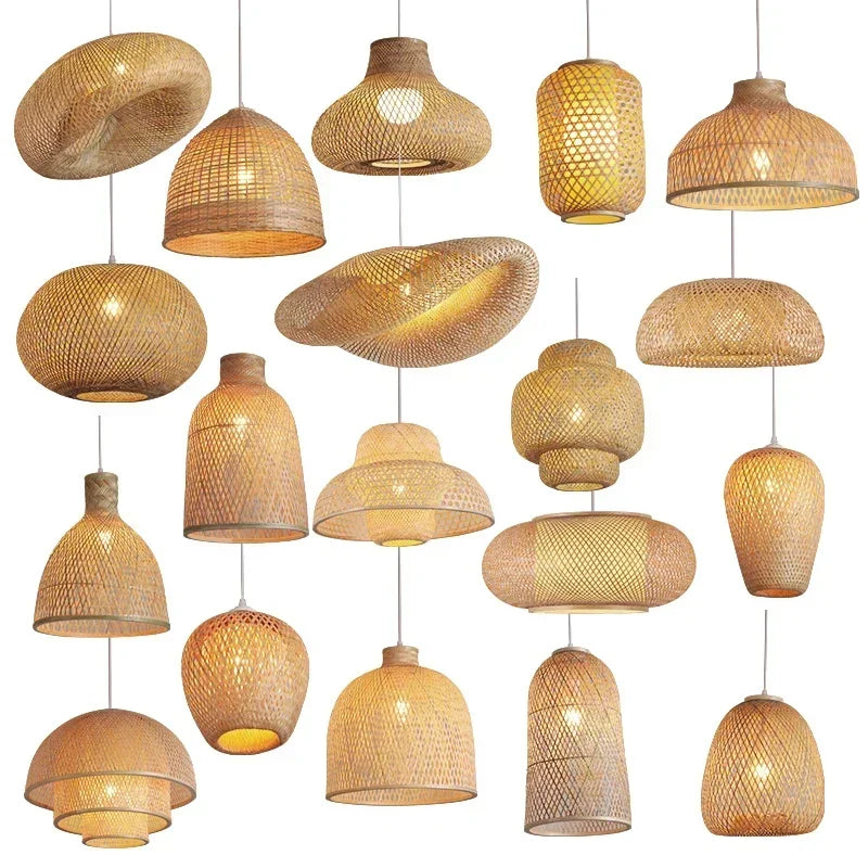 Big Size Bamboo Pendant Lamp Natural Rattan Chandeliers E27 Hand-knitting Café Restaurant Living Room Decor Hanging Lamp Indoor