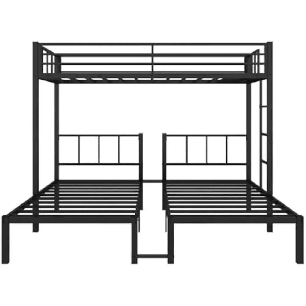 Twin Over Twin & Twin Bunk Beds for 3, Triple Bunk Bed for 3 with Guardrails, Ladder & Upper-Bed Platform, for Children