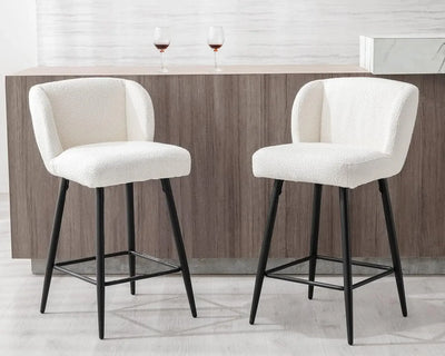 Modern Counter Height Bar Stools Set of 4, 26 Inch Faux Sherpa Upholstered Bar Stools with Back, 18" Seat Wide Island Stools