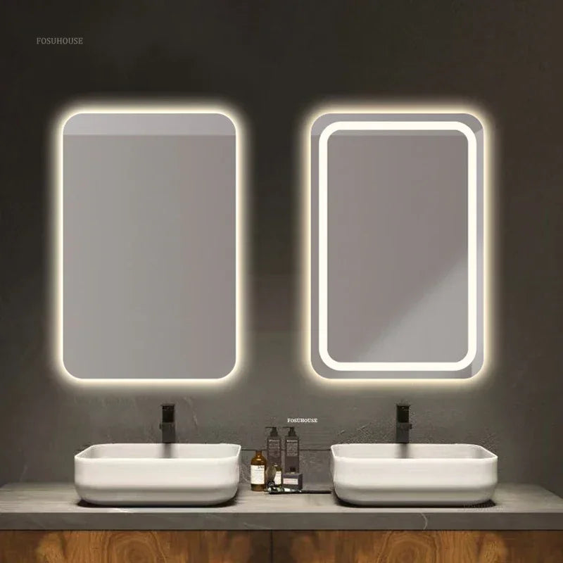 Smart Bath Mirrors Square Touch Screen Bathroom Mirror Home Wall-mounted Lighted Anti-fog Makeup Mirrors Bathroom Fixture Z