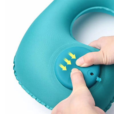 Green Foldable U-Shape Travel Pillow Automatic Air Inflatable Airplane Pillows Ring Pillow Press Type Bed Pillows Neck Cushion