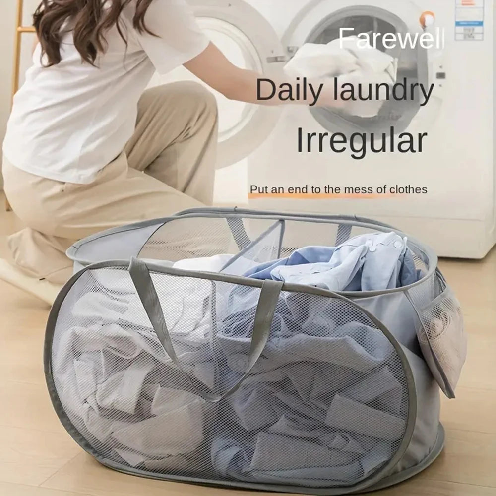 Folding Laundry Basket Organizer For Dirty Clothes Bathroom Clothes Mesh Storage Bag Household Wall Hanging Basket Frame Bucket