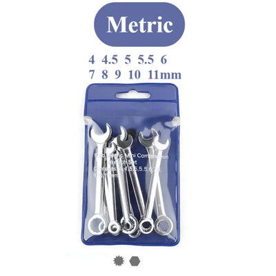 10 Pcs 4-11mm Metrci/Imperial Standard Wrench Mini Open End Wrench 45#Steel Double End Ratchet Wrenches Mini Combination Spanner