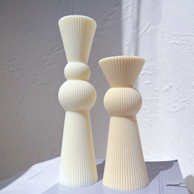 Roman Ribbed Pillar Candle Mold Cylindrical Aesthetic Silicone Mould Geometric Abstract Decorative Striped Soy Wax Mold