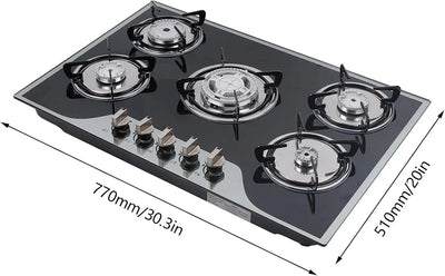 23'' 30 Inch 35'', Built-in NG/LPG Convertible Gas Cooktops 4 Burners 5 Burner Gas hob, Gas Countertop Plug-in with Tempered Gla