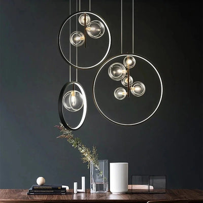 Nordic Simple and Elegant LED Pendant Lights Metal Ring Decoration Hanging Lamps Living Room Ceiling Chandelier Room Lamp