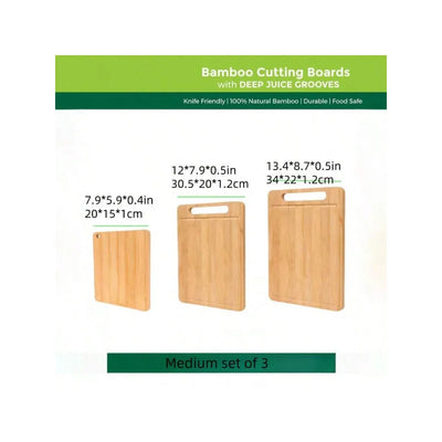 Bamboo Cutting Boards for Kitchen [Set of 3] Wood Cutting Board for Chopping Meat, Vegetables, Fruits, Cheese