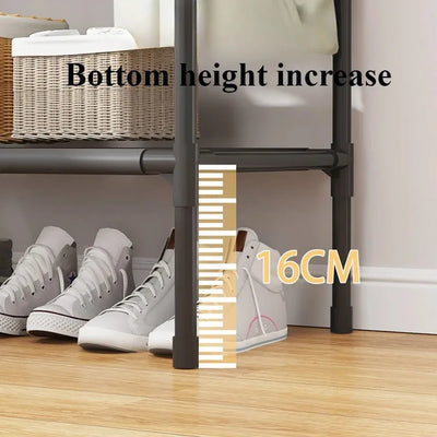 Floor Standing Coat Hanger Metal Clothing Hat Integrated Shelf Waterproof Layer Cloth Nail Free Assembly Moisture-proof Wardrobe