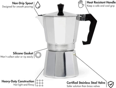 Coffee maker Moka Pot, 3/6 Cups Coffee Machine, Italian Coffee Percolator Maker Fit Aluminum Cookers Coffeeware Dolce Gusto