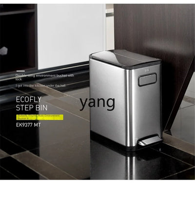 Yjq Household Living Room Stainless Steel Thickened Pedal Kitchen Large Double Open Lid Trash Can