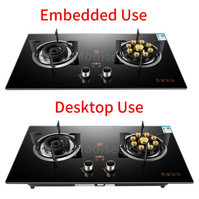 Gas Stove Cooktop Double-Hole Fierce Fire Household Tempered Glass Panel Natural Liquefied 2 Burner Built-in Kitchen Cooker Tool