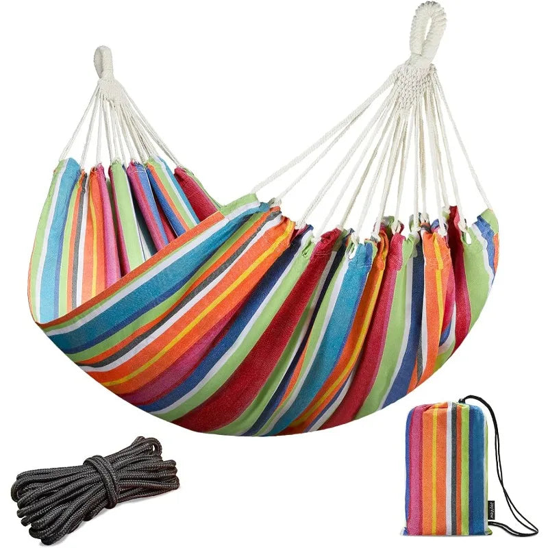 Boho Macrame Double Hammock with Hanging Ropes & Elegant Tassels 86.6x59 Portable Cotton Hammock for Patio Backyard Porch