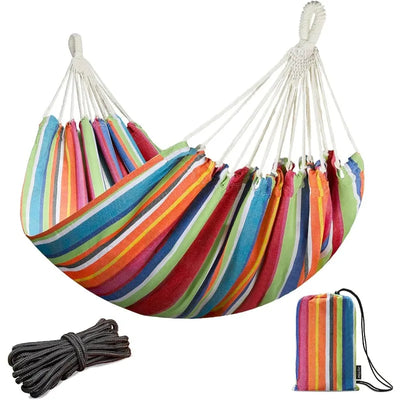 Boho Macrame Double Hammock with Hanging Ropes & Elegant Tassels 86.6x59 Portable Cotton Hammock for Patio Backyard Porch