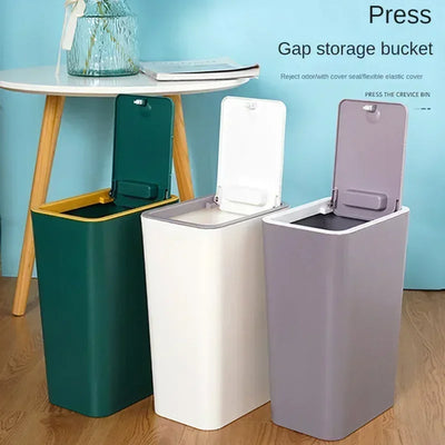 Bathroom Trash Can Large Garbage Can With Press Top Lid For Toilet Bedroom Living Room Plastic Wastebasket With Pop Up Lid