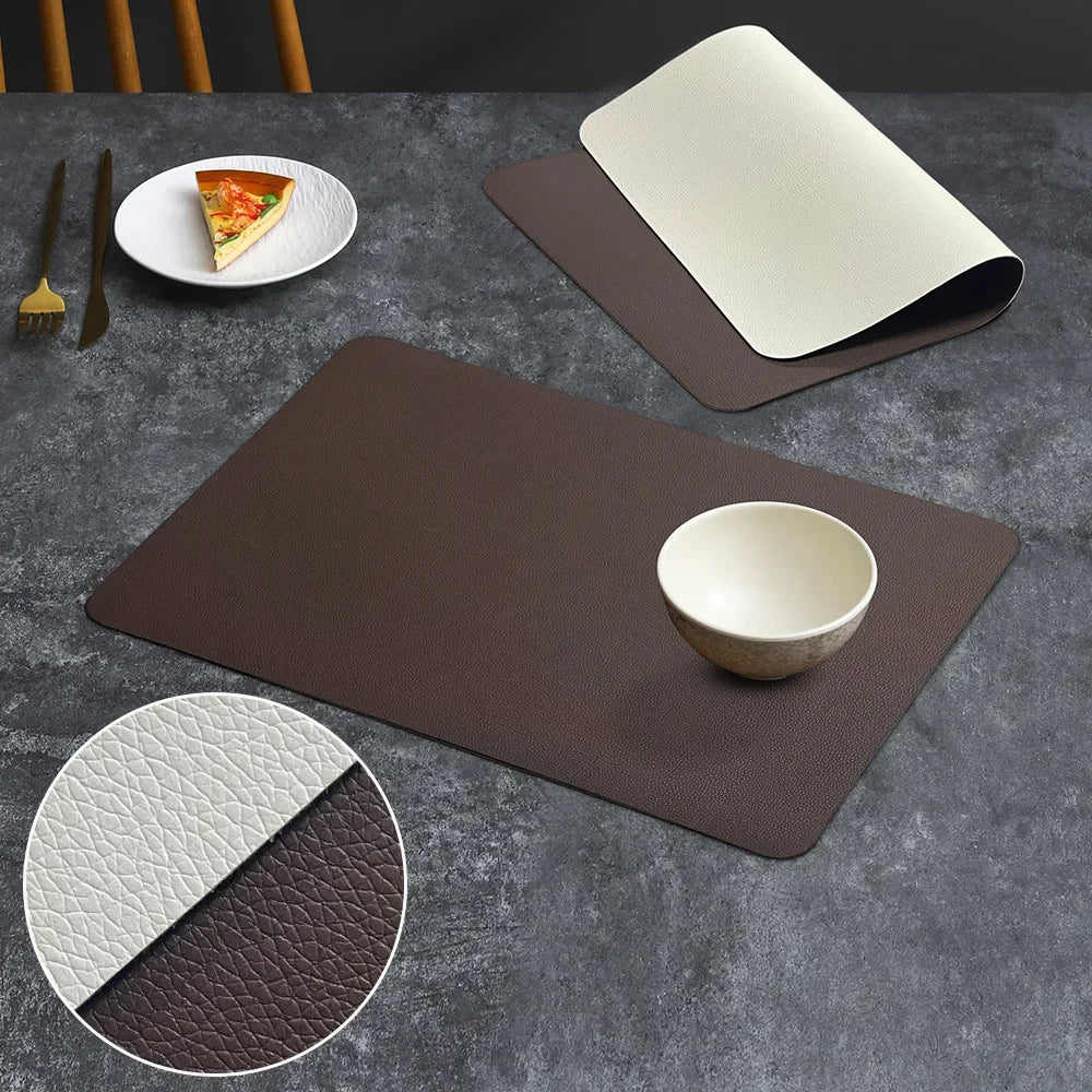 PVC Double-sided Lychee Patterned Leather Dining Table Mat Hotel Home Dining Plate Anti Slip Bowl Square Insulation Mat