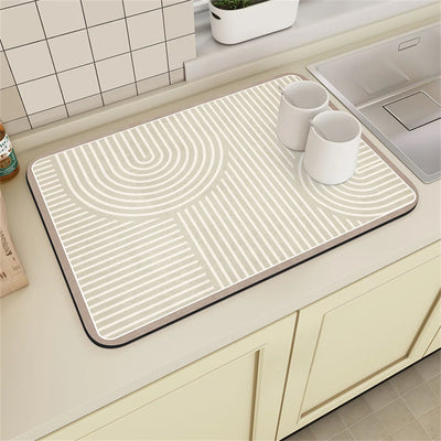 Coffee Machine Drain Mat Kitchen Countertop Absorbent Mat Cream Lines Simple Table Washable Dry Non-slip Mat