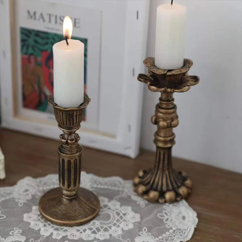 Retro Candlestick Resin Candle Holder Sconce Nostalgic Antique French Candle Stick Rack Home Decor Photography Props