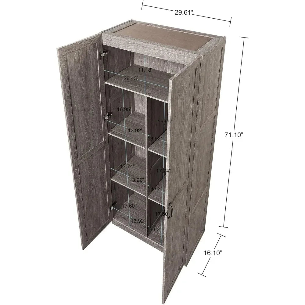 Hopkins Modern Freestanding Locker with 7 Adjustable Shelves and Soft-Close Doors, Bedroom Multifunctional Wardrobe