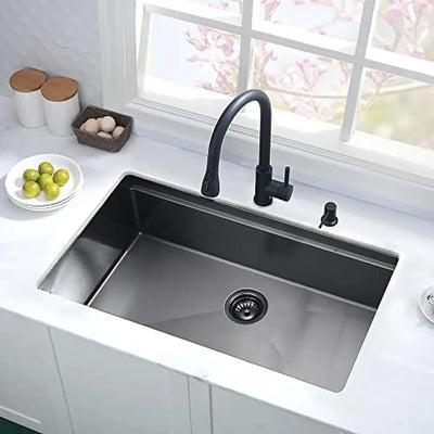 25 Inch Black Stainless Steel Undermount Kitchen Sink Workstation with X-Shape Water Guideline and R10 Corners Includes Cutting