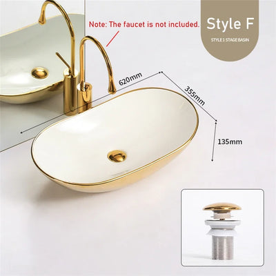 Modern Minimalist Gold Ceramic Tabletop Basin European Style Household Washbasin Basin Square Light Luxury Bathroom Wash Basins