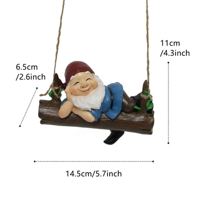 1pc Cute Garden Dwarf Decorations For Yard Hanging Statues, Smile Gnome In Swing Branch Hammock,Resin Tree Ornaments Figurines F