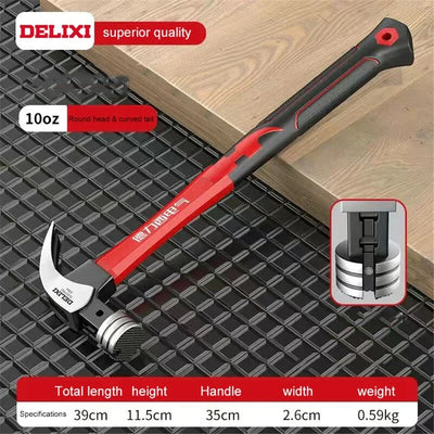 DELIXI High Carbon Steel Fiber Claw Hammer Handle Multifunctional Hammer Woodworking Nail Pulling and Hammering Tools