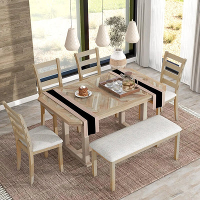 Counter Height Dining Room Table Set for 6 with Storage Farmhouse 6 Piece Kitchen Table Set with Bench, Dining Set with Shelf