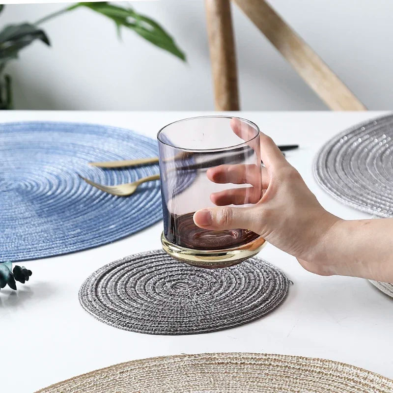 6pcs Round Table Mat Woven Ramie Placemats Anti Slip Dining Coffee Decor Non-Slip Tableware Bowl Pads Kitchen Drink Cup Coasters