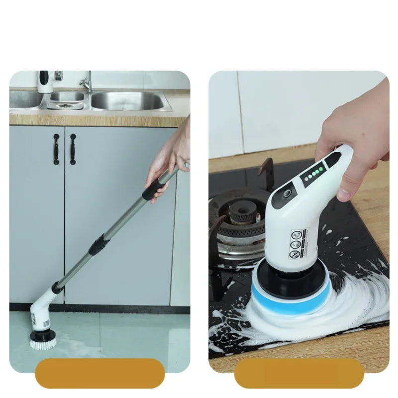 Cordless Electric Cleaning Brush 1PC Household Long Handle Retractable Rechargeable Cleaning No Bend Auto Rotating Crevice Brush