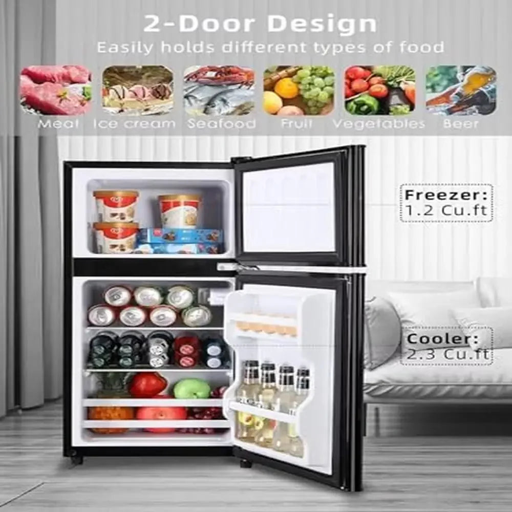 3.5 Cu. Ft. Mini Refrigerator Freezer 7-Level Temperature Adjustment Whisper Quiet LED Lights Adjustable Shelves Reversible Door